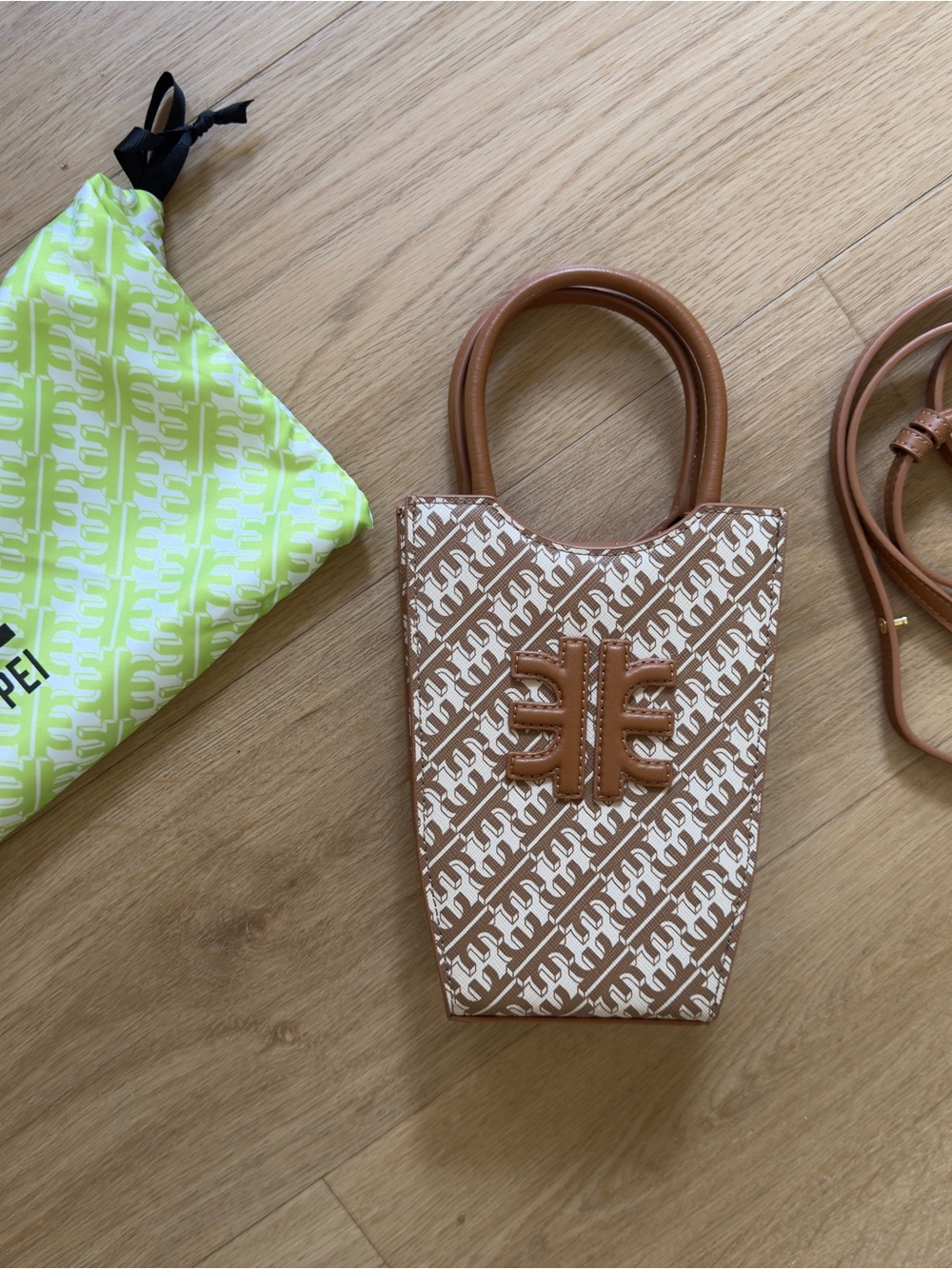 JW PEI Brown & White Monogram Mini Crossbody Tote